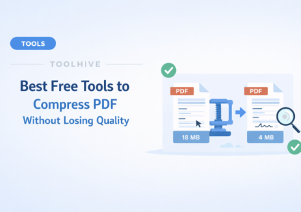 Illustration of compressing a PDF file from large to small size without losing quality using online tools